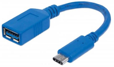 Adapter SuperSpeed USB C/USB A MANHATTAN, moški/ženski, USB 3.2 Gen 1, 15cm, modre barve - 353540 - 766623353540