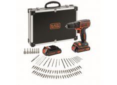 AKU VRTALNIK 18 V S PRIBOROM+2X1,5Ah+HITRI POLN.+80-DEL.SET PRIBORA+KOVČEK Black & Decker BDCDC18BAFC