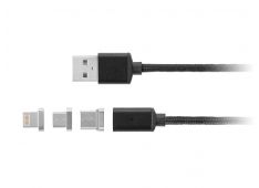 USB kabel KRUGER-MATZ magnetni 3/1, micro USB, USB-C, Ilighting, 1m